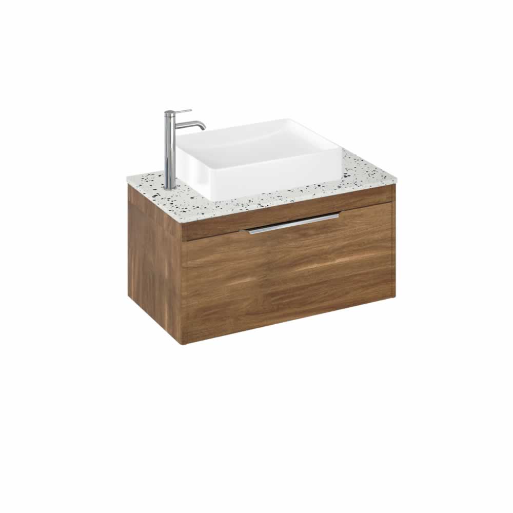 Shoreditch 85cm single drawer Caramel with Ice Blue Worktop and Quad Countertop Basin